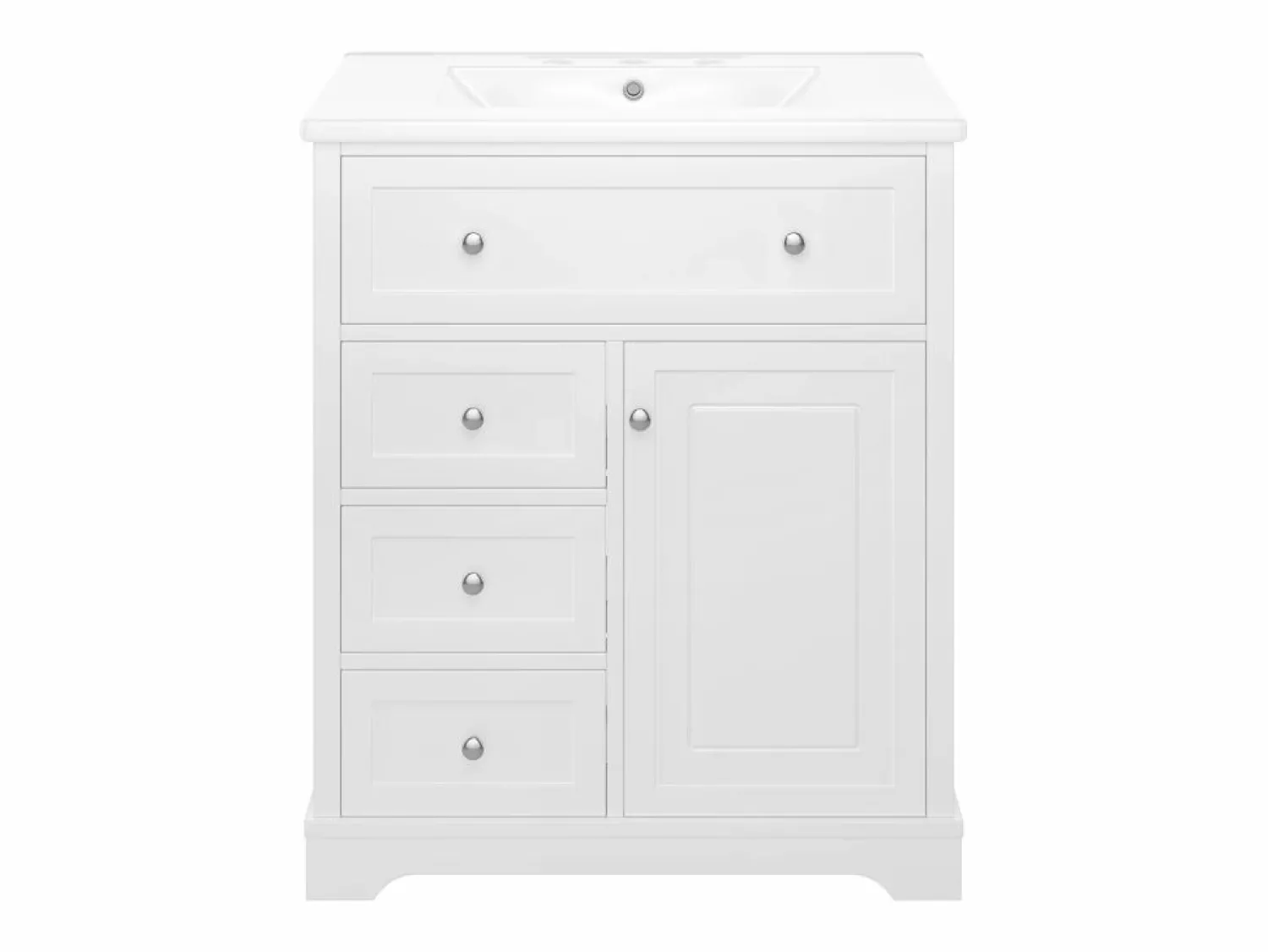 Best ModernLuxe Mueble de baño con lavabo de cerámica - 1 puerta y 3 cajones - (grifo no incluido) Blanco