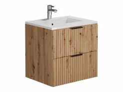 Vente-unique Mueble de baño con lavabo encastrado, natural claro, An60 cm, ZEVARA