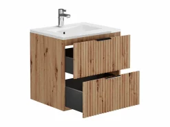 Vente-unique Mueble de baño con lavabo encastrado, natural claro, An60 cm, ZEVARA