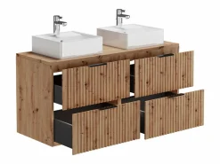 Vente-unique Mueble de baño con lavabo sobre encimera y columna, Natural claro, An120 cm, ZEVARA