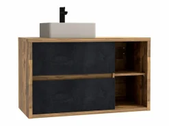 Vente-unique Mueble de baño con lavabo y columna, color natural y antracita, TIKITIKI