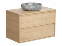 Vente-unique Mueble de baño con lavabo de piedra, 80 cm, MILIPAM Color natural claro