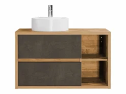 Sale Mueble de baño con lavabo redondo, natural y antracita, 100 cm, TIKITIKI Mueble De Baño Simple