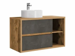 Sale Mueble de baño con lavabo redondo, natural y antracita, 100 cm, TIKITIKI Mueble De Baño Simple