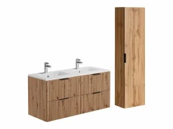 Clearance Mueble de baño con lavabo encastrado y columna, Natural claro, An120 cm, ZEVARA Conjunto De Baño