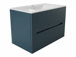 New Vente-unique Mueble de baño con lavabo individual suspendido estriado azul, Ancho 80 cm, PAVANI Azul oscuro