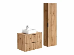 Hot Vente-unique Mueble de baño con lavabo sobre encimera y columna natural claro, An80 cm, ZEVARA Color natural claro