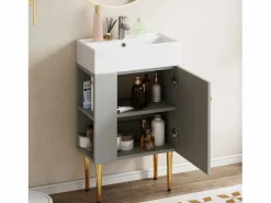 Merax Mueble de baño con lavabo - 55 x 31 x 91,5 cm - con 2 cajones - MDF - + blanco