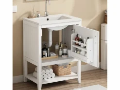Merax Mueble de baño con lavabo simple - 1 estante abierto y 1 puerta - 61 x 47 x 87 cm - Madera MDF -