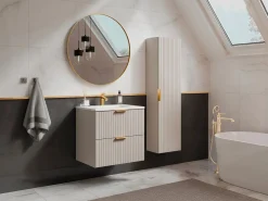 Vente-unique Mueble de baño con lavabo encastrado y columna, , An60 cm, ZEVARA