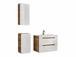 Vente-unique Mueble de baño con lavabo y columnas, 80 cm, color natural y blanco, ARUBA