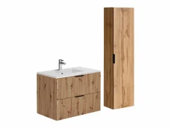 Vente-unique Mueble de baño con lavabo para empotrar y columna, Natural claro, An80 cm, ZEVARA