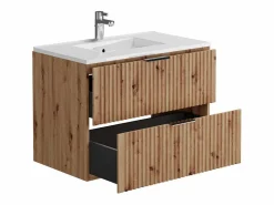Vente-unique Mueble de baño con lavabo para empotrar y columna, Natural claro, An80 cm, ZEVARA