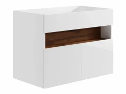 Clearance Vente-unique Mueble de baño con LEDs, lavabo empotrado, blanco y natural oscuro, 80 cm, POZEGA Color natural oscuro / Blanco