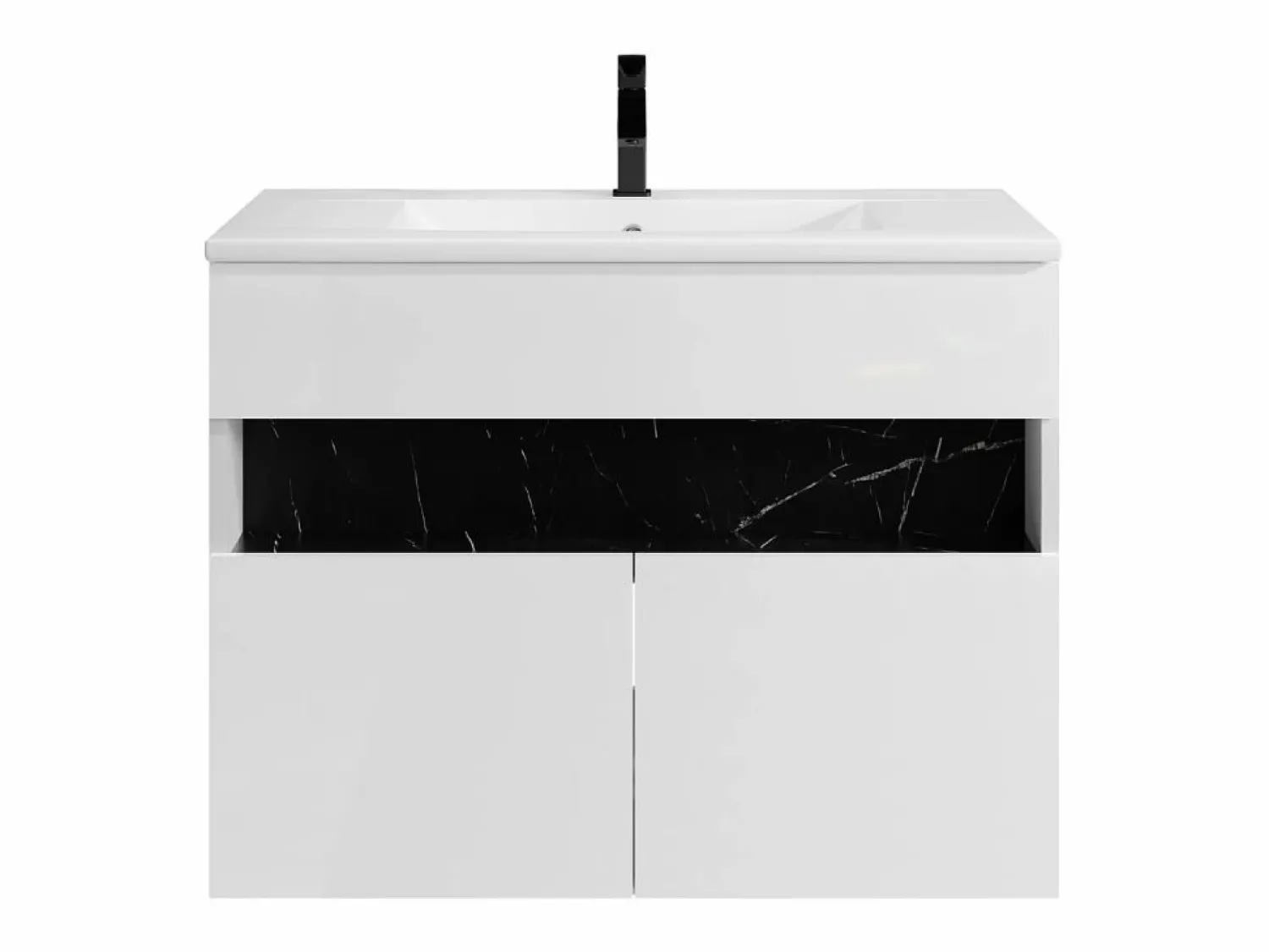 Online Mueble de baño con luces LED, lavabo empotrable, blanco y negro mármol, 80 cm, POZEGA Mueble De Baño Simple