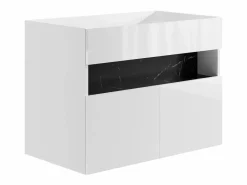 Online Mueble de baño con luces LED, lavabo empotrable, blanco y negro mármol, 80 cm, POZEGA Mueble De Baño Simple