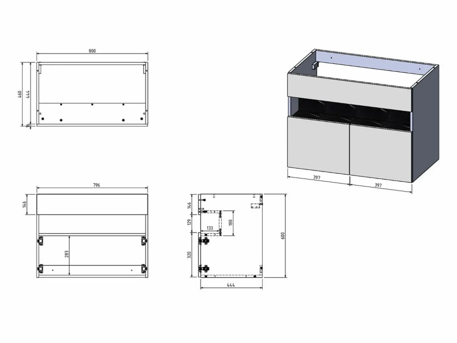 Online Mueble de baño con luces LED, lavabo empotrable, blanco y negro mármol, 80 cm, POZEGA Mueble De Baño Simple