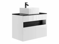 Vente-unique Mueble de baño con luces LED y lavabo sobre encimera - Blanco y negro - Ancho 80 cm - POZEGA