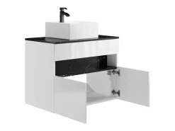 Vente-unique Mueble de baño con luces LED y lavabo sobre encimera - Blanco y negro - Ancho 80 cm - POZEGA