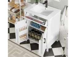 ModernLuxe Mueble de baño con patas - con lavabo de cerámica - 2 puertas - (grifo no incluido)