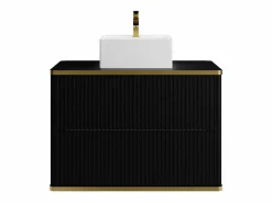Discount Vente-unique Mueble de baño con ribete dorado y lavabo sobre encimera, , 80 cm, KELIZA Negro