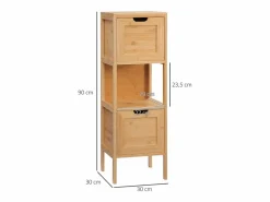 Mueble de baño de bambú con 2 cajones, diseño rústico, con sistema de seguridad, blanco (30 x 30 x 90 cm) Columna De Baño