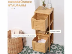 Mueble de baño de bambú con 2 cajones, diseño rústico, con sistema de seguridad, blanco (30 x 30 x 90 cm) Columna De Baño