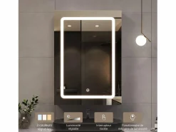 Outlet Mueble de baño de pared con espejo, LED, estante regulable - 70x15x60 cm Blanco