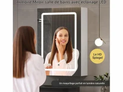 Outlet Mueble de baño de pared con espejo, LED, estante regulable - 70x15x60 cm Blanco