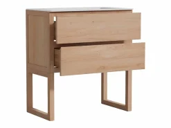 Vente-unique Mueble de baño de roble con lavabo encastrado - Natural claro - L80 cm - TARELO