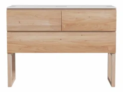 Outlet Mueble de baño de roble macizo con doble lavabo encastrado - Natural claro - 120 cm - TARELO Mueble De Baño Con Doble Lavabo