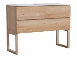 Outlet Mueble de baño de roble macizo con doble lavabo encastrado - Natural claro - 120 cm - TARELO Mueble De Baño Con Doble Lavabo
