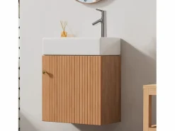 Best Merax Mueble de baño de un seno, mueble bajo con lavabo de cerámica - 46 x 26 x 56 cm - Madera MDF - Natural Color natural claro