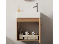 Best Merax Mueble de baño de un seno, mueble bajo con lavabo de cerámica - 46 x 26 x 56 cm - Madera MDF - Natural Color natural claro