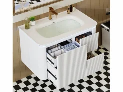 Online Mueble de baño empotrado - 80,5x47,5x51 cm - con lavabo de cerámica - 4 cajones - con LED - Mueble De Baño Simple