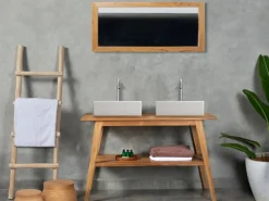Best Vente-unique Mueble de baño en de madera de teca con doble lavabo - 120 x 55 cm - BOBOTSARI Color natural claro