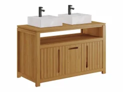New Vente-unique Mueble de baño en teca clara con doble lavabo, L120 cm, SARATOK Color natural claro