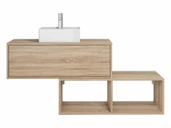 Vente-unique Mueble de baño en tono natural claro con lavabo redondo, 1 cajón y 2 estantes, TEANA