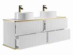 Vente-unique Mueble de baño estriado con ribete dorado, dos lavabos, 150 cm, KELIZA