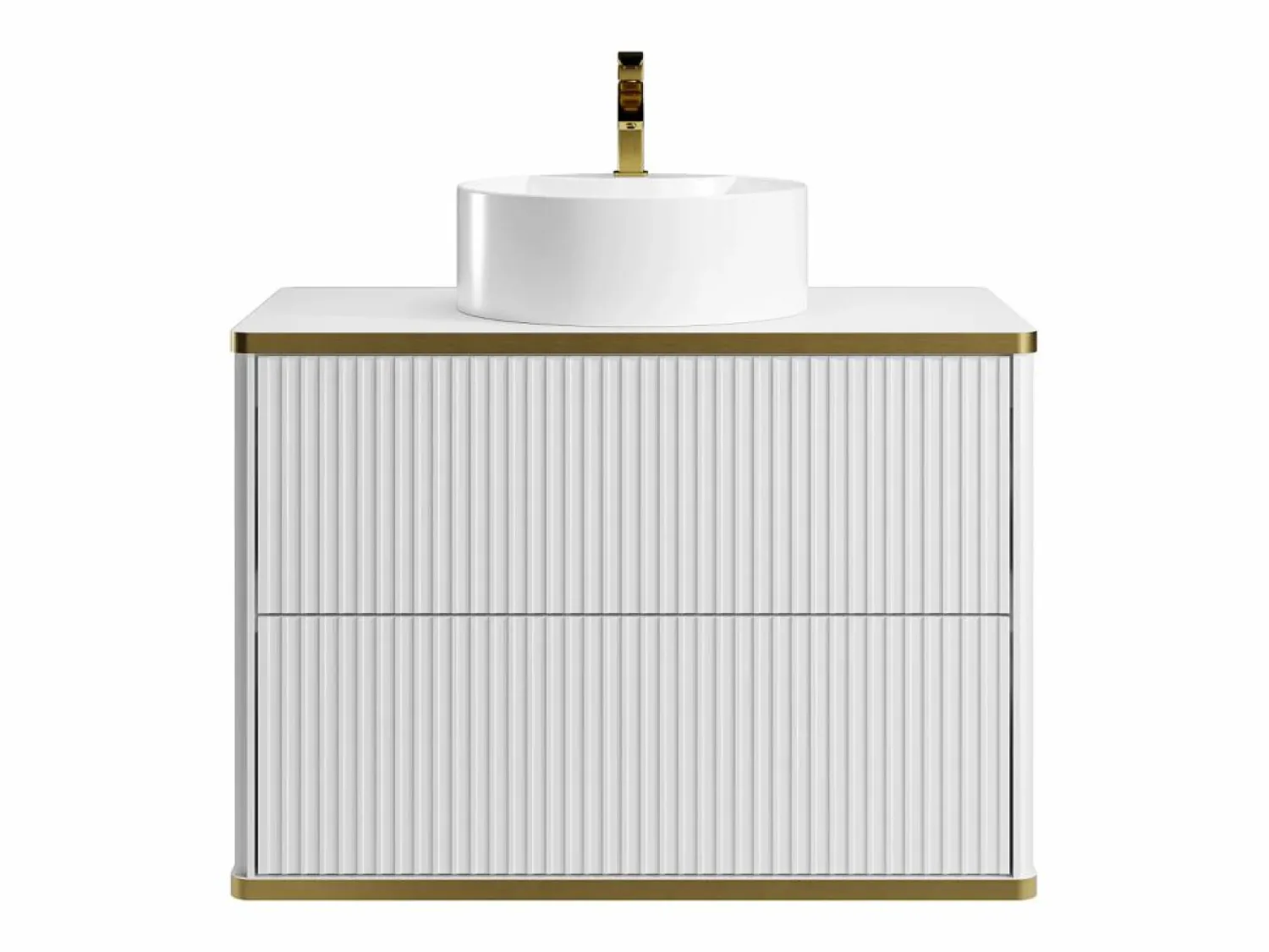 Sale Mueble de baño estriado con ribete dorado y lavabo redondo, 80 cm, KELIZA Mueble De Baño Simple