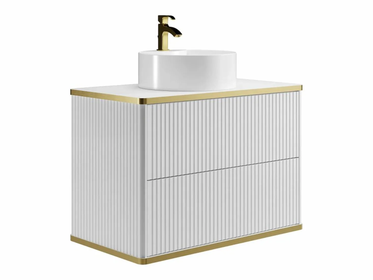 Sale Mueble de baño estriado con ribete dorado y lavabo redondo, 80 cm, KELIZA Mueble De Baño Simple