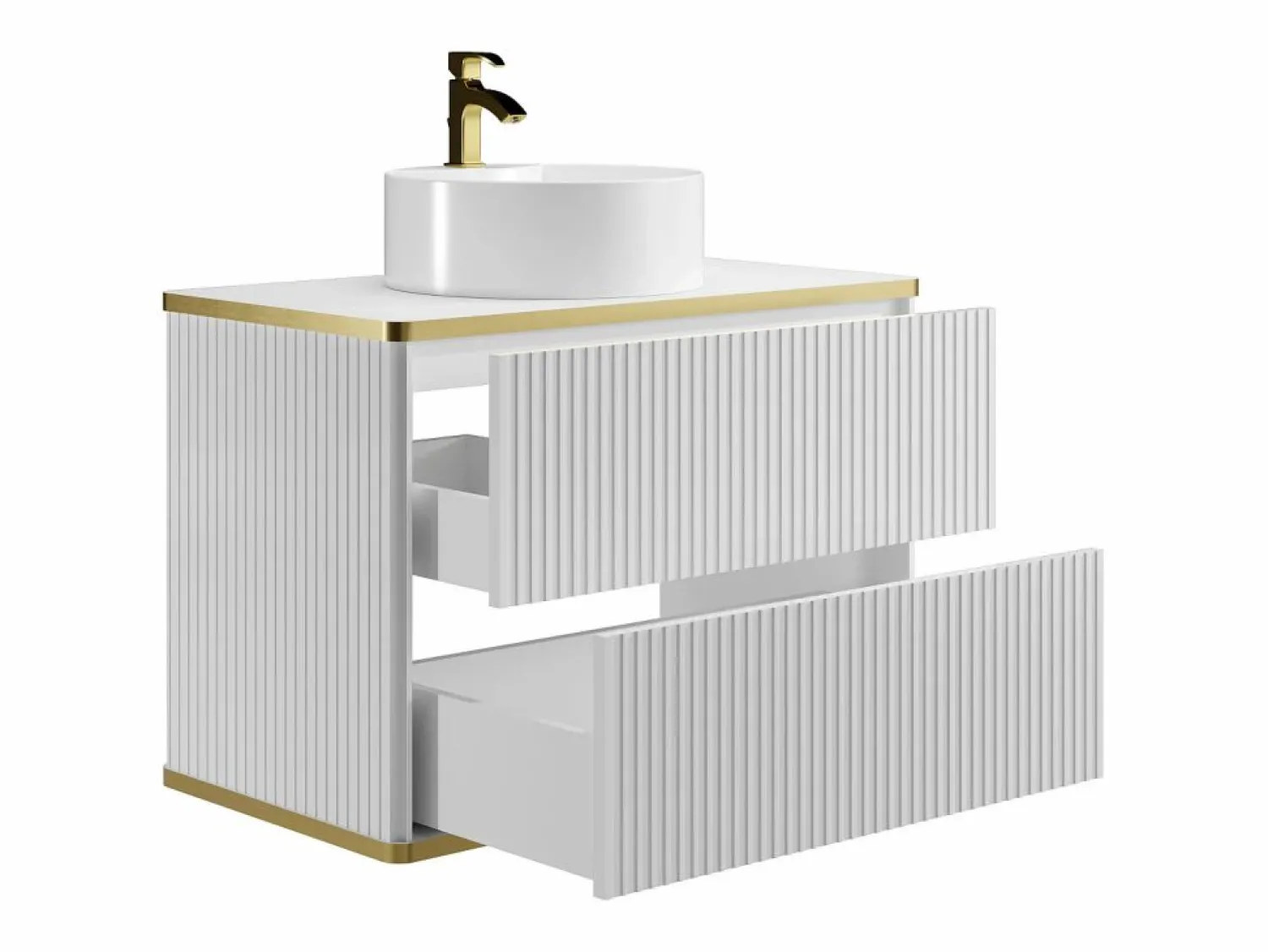 Sale Mueble de baño estriado con ribete dorado y lavabo redondo, 80 cm, KELIZA Mueble De Baño Simple