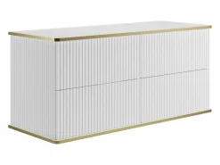 Vente-unique Mueble de baño estriado con ribete dorado, doble lavabo sobre encimera, 120 cm, KELIZA