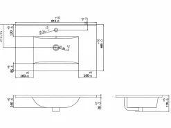 Vente-unique Mueble de baño estriado con lavabo de encastre y columna, mate, 80 cm, ZEVINI