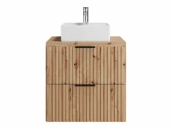 Sale Vente-unique Mueble de baño estriado con lavabo sobre encimera, , 60 cm, ZEVARA Color natural claro