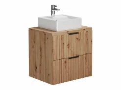 Clearance Mueble de baño estriado con lavabo sobre encimera y columna, natural claro, 60 cm, ZEVARA Conjunto De Baño