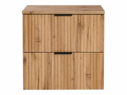 Clearance Mueble de baño estriado con lavabo sobre encimera y columna, natural claro, 60 cm, ZEVARA Conjunto De Baño