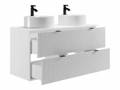 Vente-unique Mueble de baño estriado con lavabo sobre encimera redondo, mate, 120 cm, ZEVINI