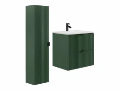 Hot Mueble de baño estriado con lavabo encastrado y columna, mate, 60 cm, ZEVINI Conjunto De Baño