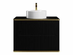 Best Vente-unique Mueble de baño estriado con ribete dorado y lavabo redondo, , 80 cm, KELIZA Negro